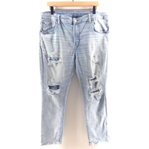 American Eagle Men's Jeans Slim 38x30 Light Blue Distressed Airflex+